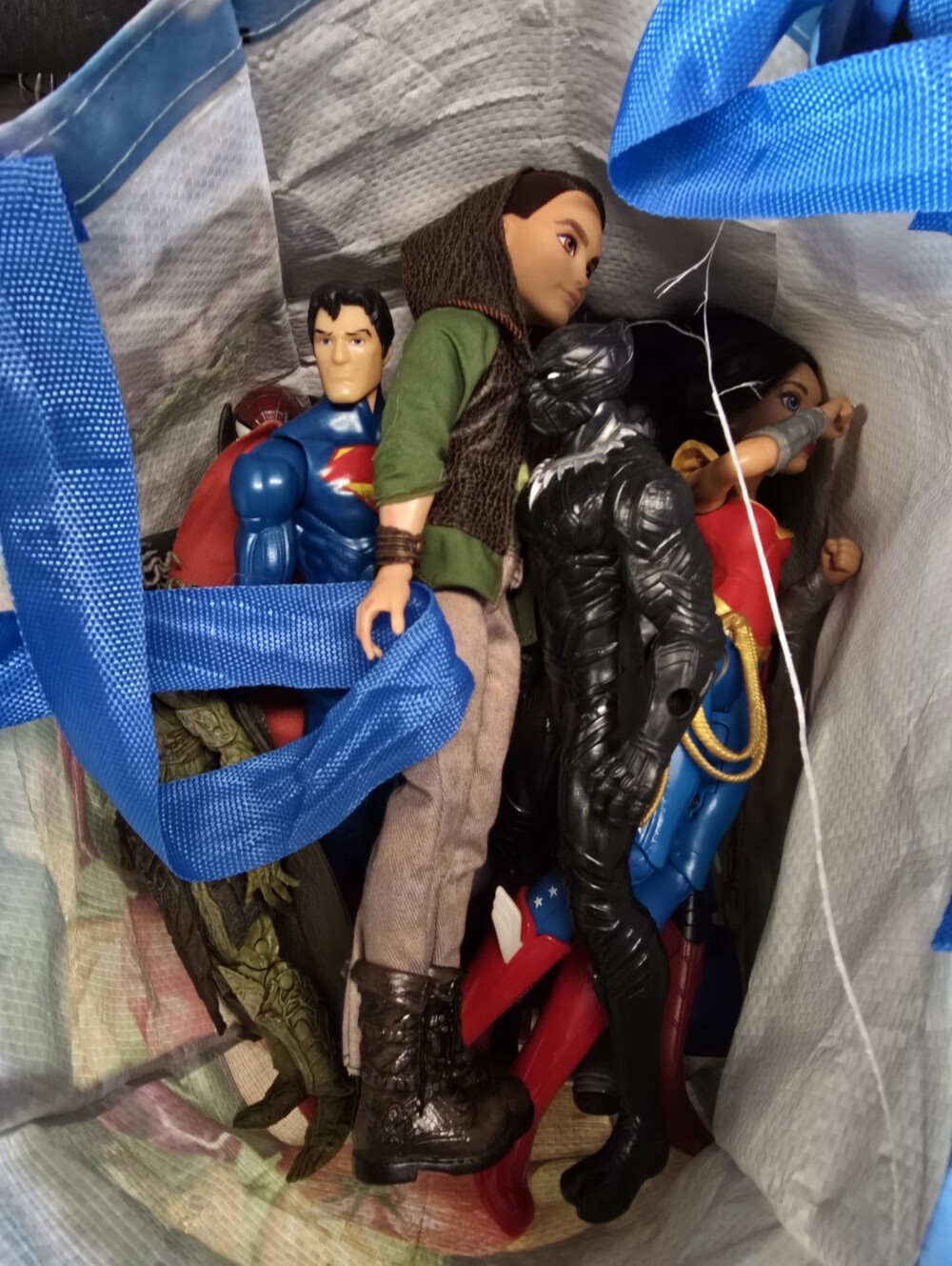 Mixed Superhero & Doll Action Figure Lot - Blue, Red, Black, Collectors Items